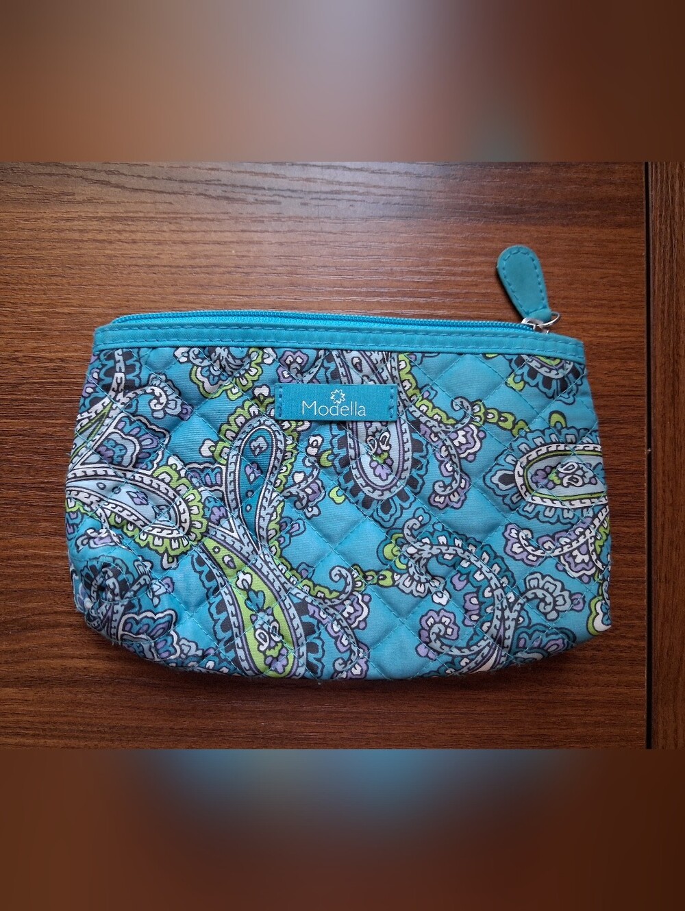 Modella Teal Quilted Paisley Cosmetic Pouch
